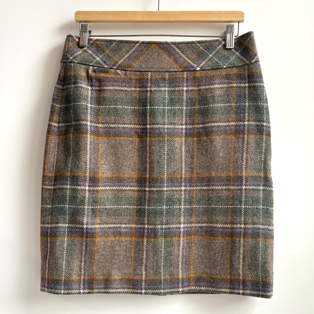 L.L. Bean Wool Blend Plaid Pencil Skirt Multicolor Size 8 PET